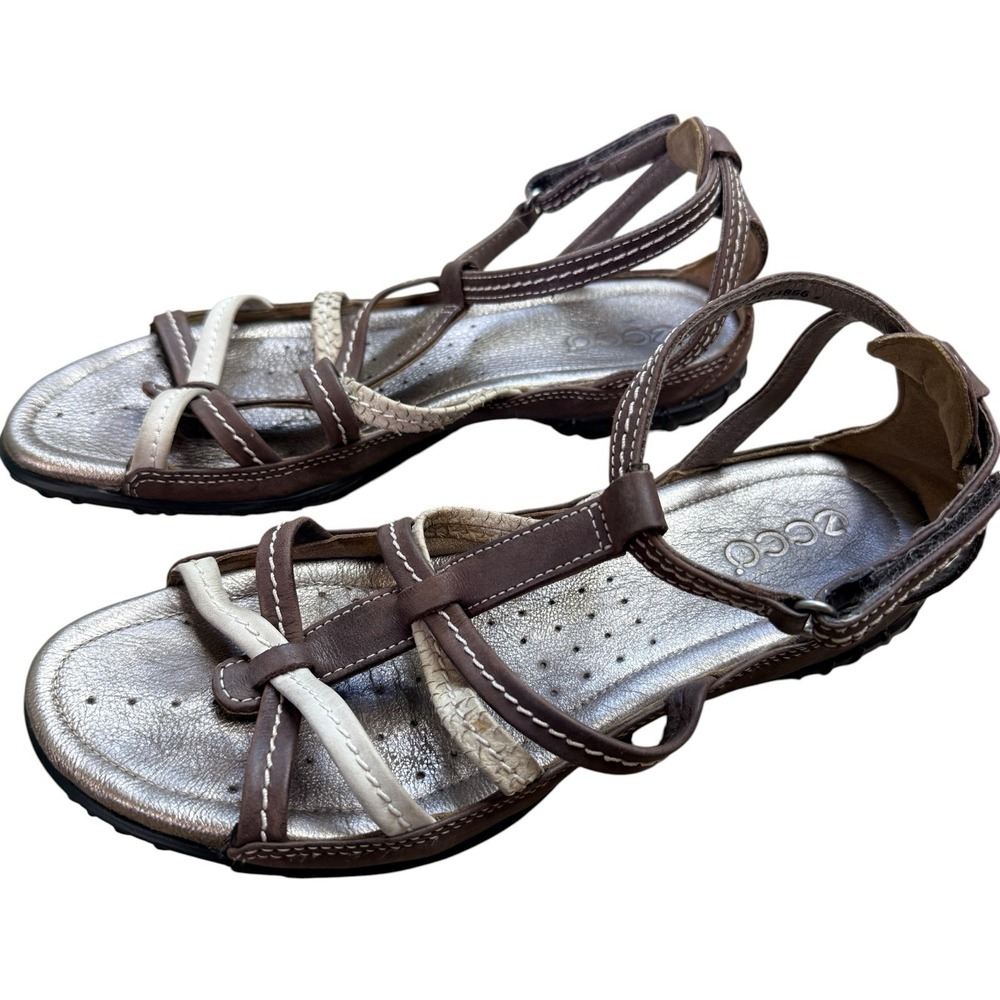 Ecco Groove Gladiator Women's Size 7.5 Brown Leather Strap Comfort Sandals